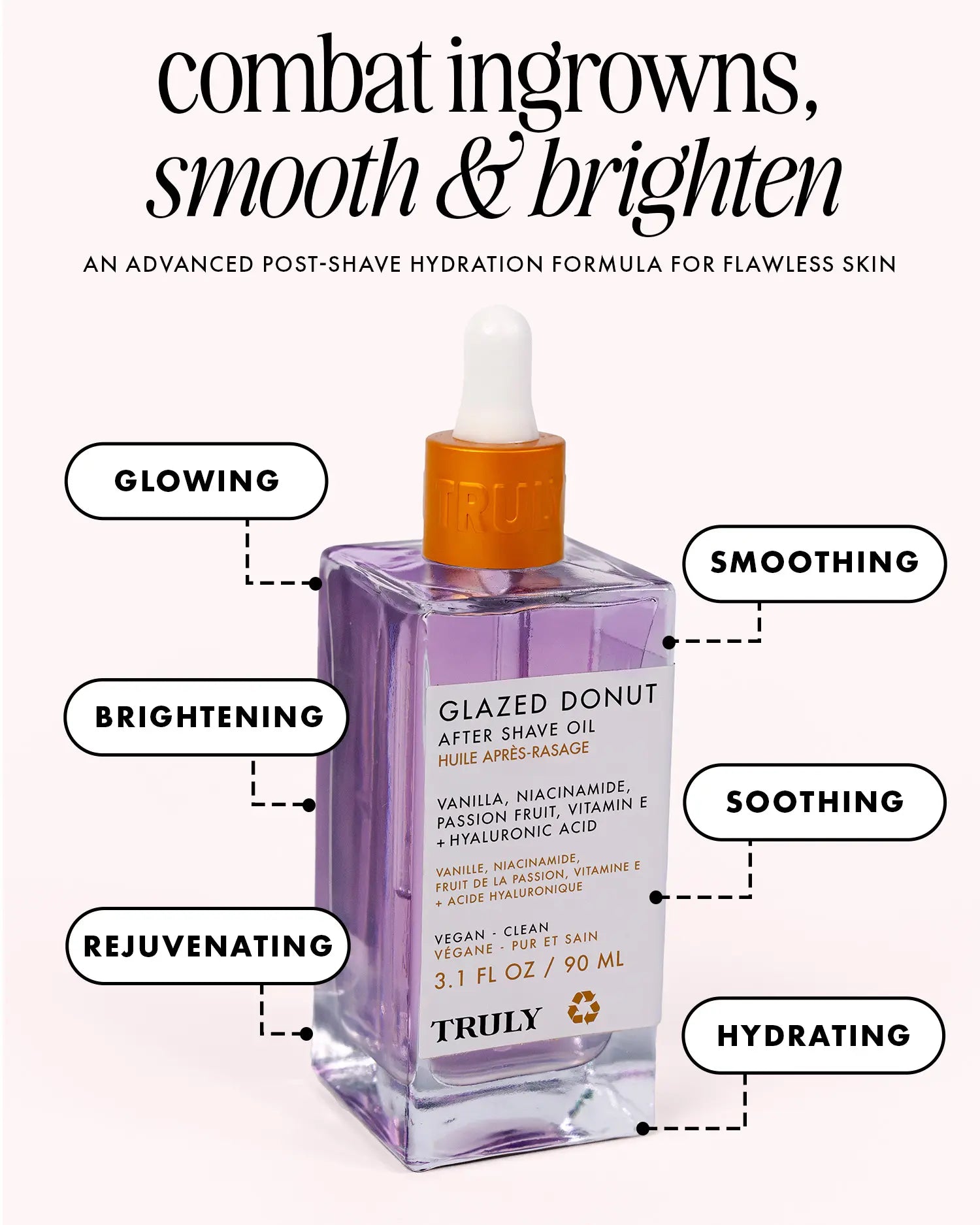 Glazed Donut Brightening Oil – Discoloration-Fighting Treatment – Brightens Dull, Uneven Skin with Vitamin E, Niacinamide & Hyaluronic Acid – Deeply Hydrates, Minimizes Ingrowns & Enhances Radiance on Legs, Underarms & Bikini Line – Vanilla Glaze Scent