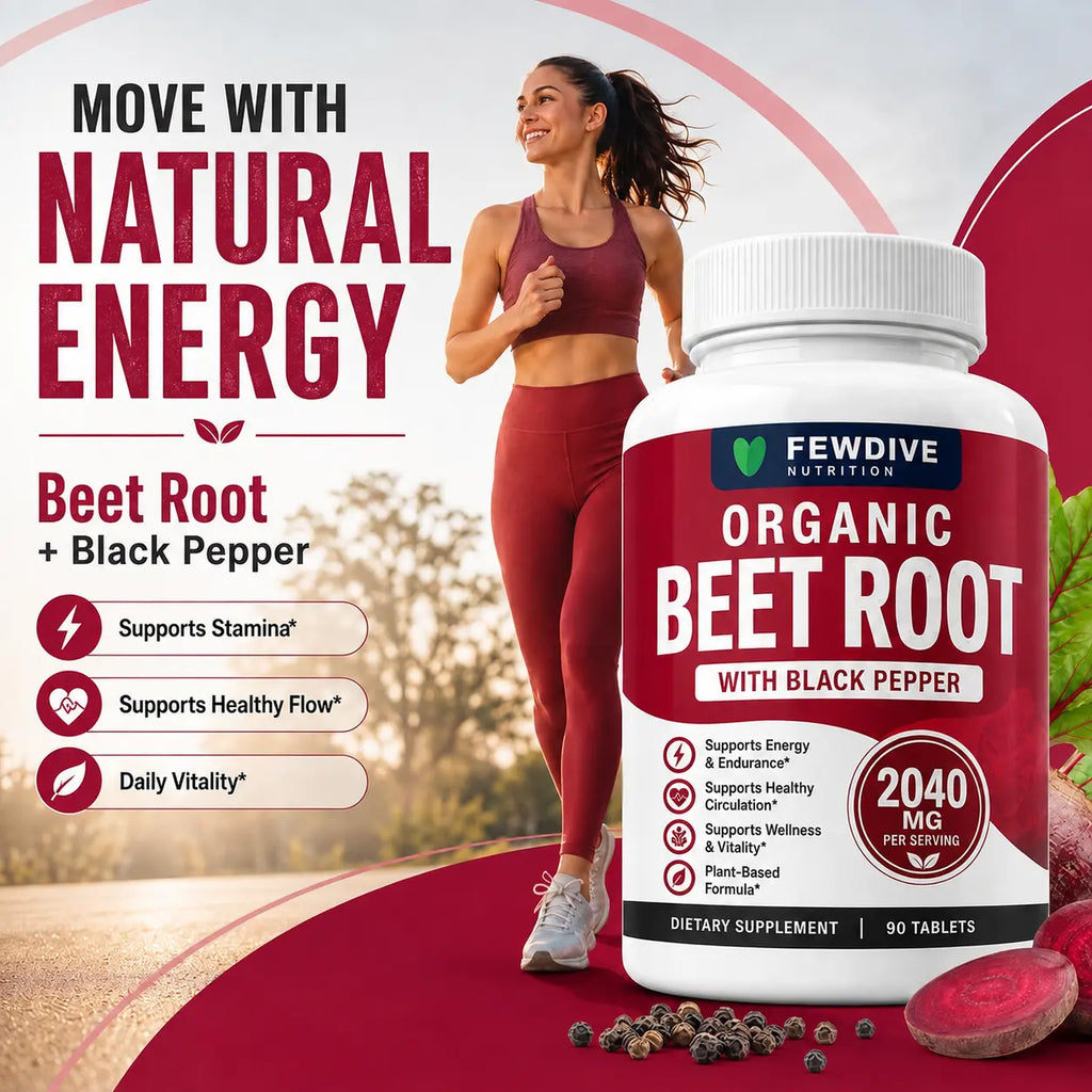 FEWDIVE Beet Root Capsules with Black Pepper, Organic Beet Root Formula, Plant-Based Daily Nutrition Support, 90 Count