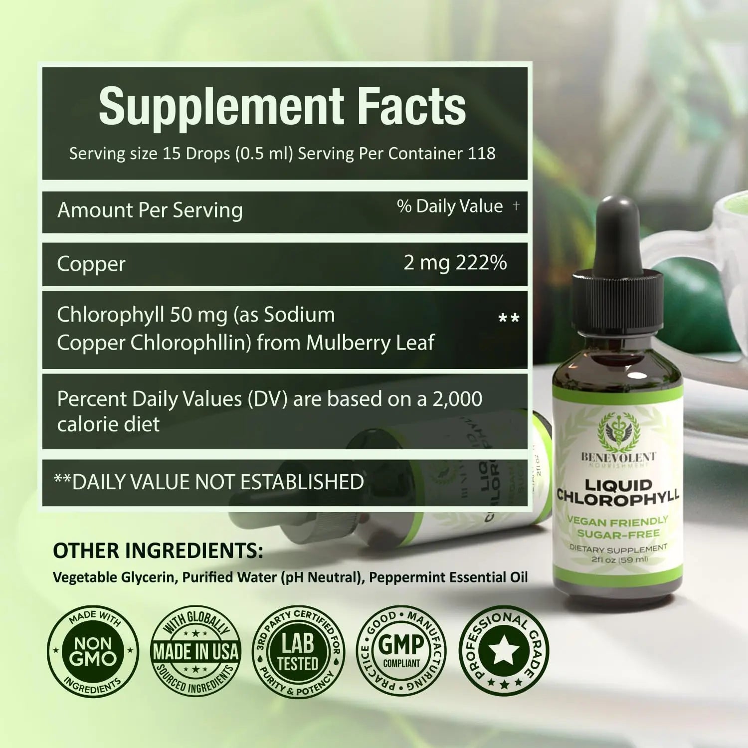 Liquid Chlorophyll Drops (4 Month Supply) Healthcare Supplement - Natural Deodorant and Detox - Gut Support Healthcare Liver