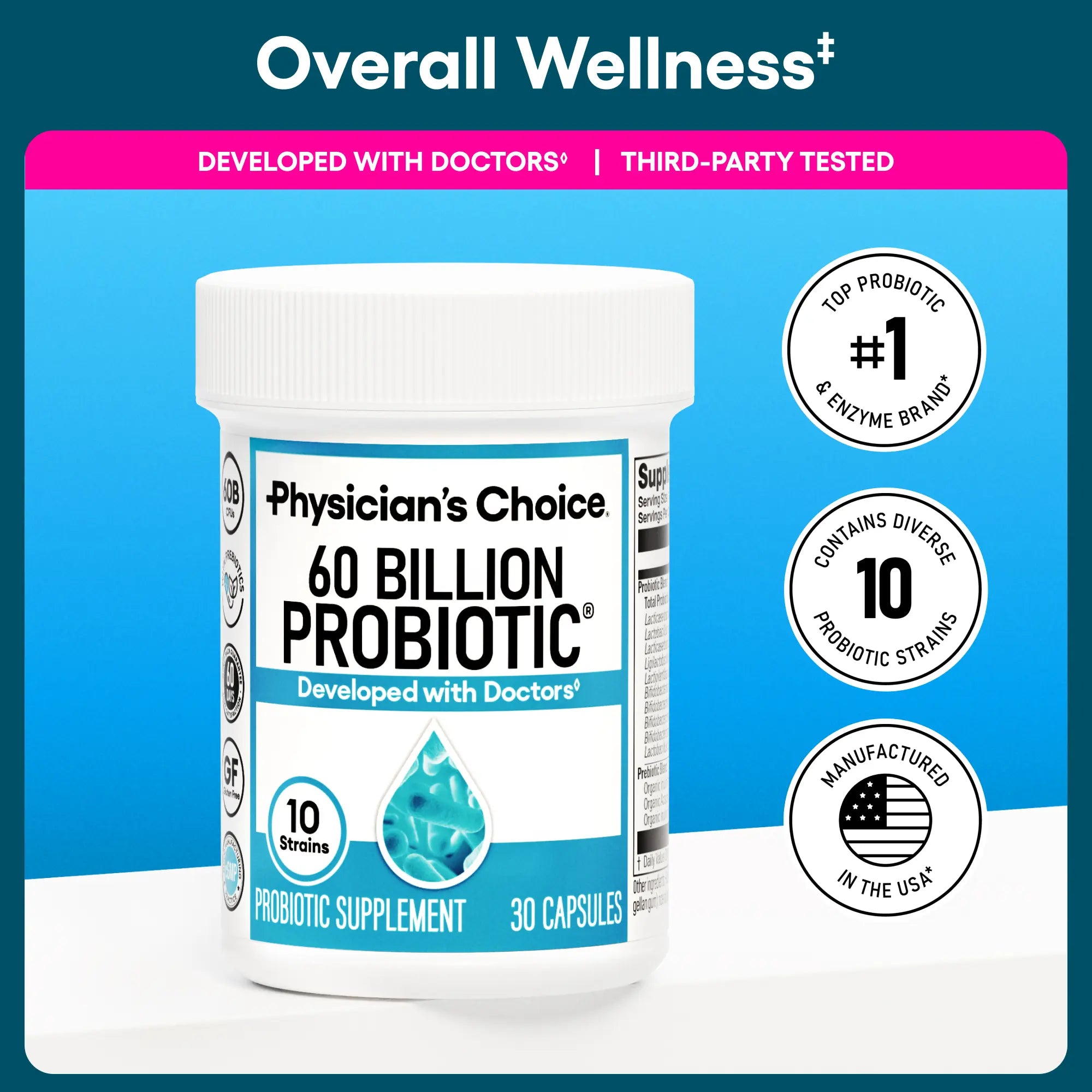 Physician's Choice 60 Billion Probiotic - Daily Gut Health, Digestive & Immune Support for Men and Women with Organic Prebiotics & 10 Unique Strains