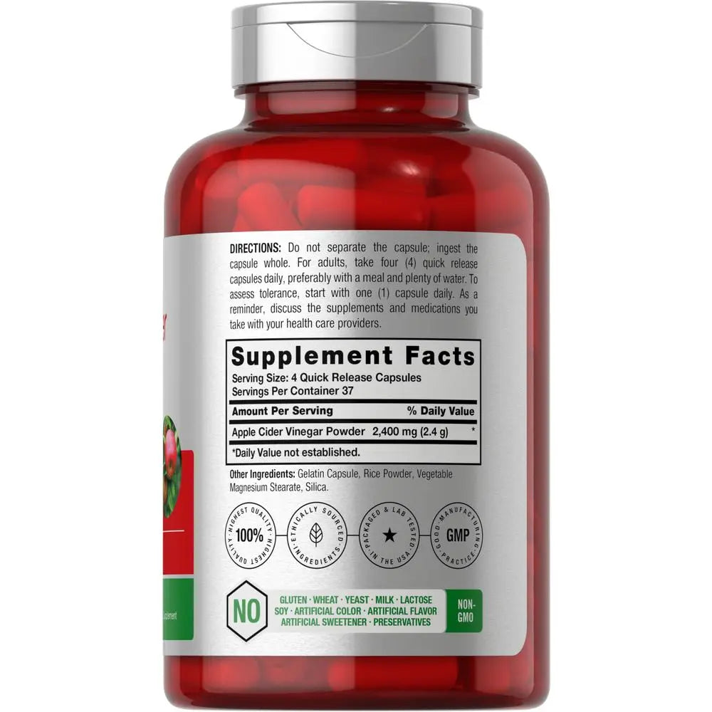 Horbäach Apple Cider Vinegar Capsules | 2400mg | 150 Count | Non-GMO, Gluten Free Supplement
