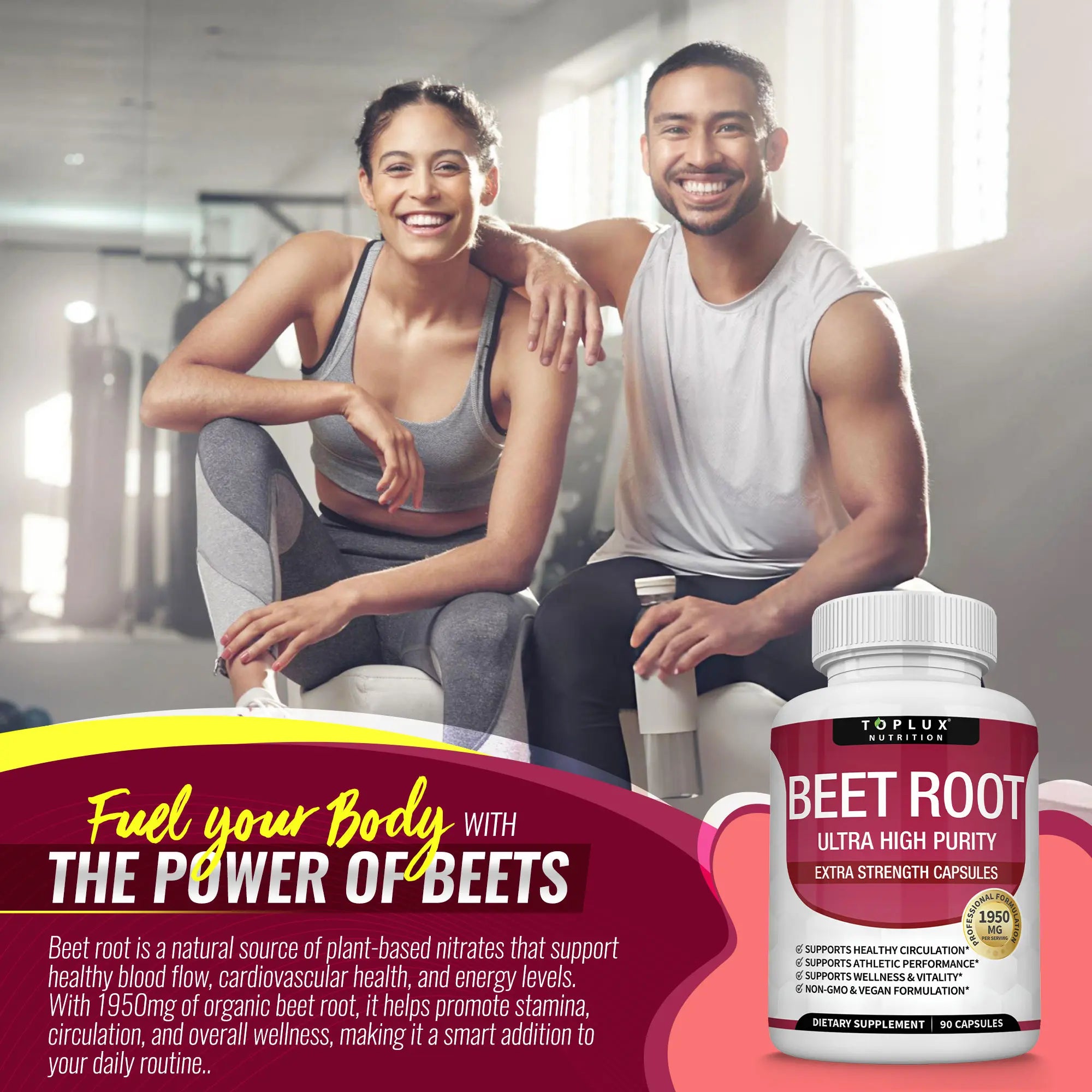 Organic beet root capsules - beetroot for blood flow and circulation, energy and overall health
