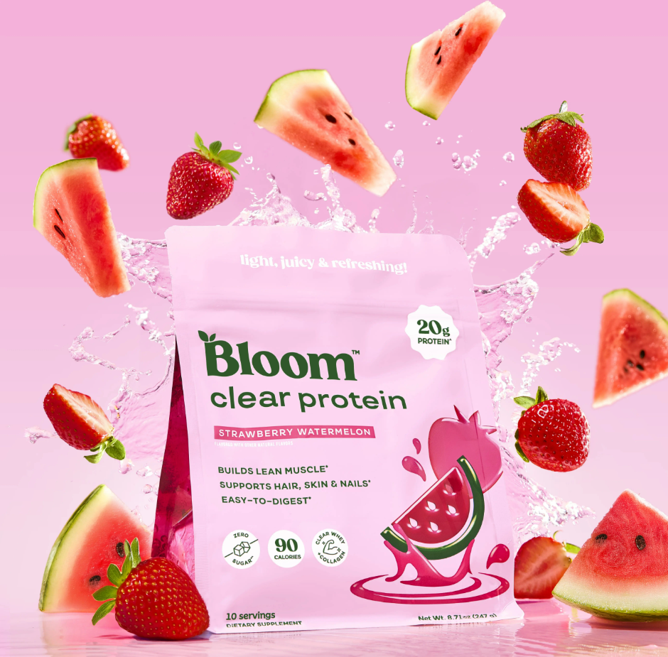 Bloom Nutrition Clear Protein - Clear Whey + Collagen Protein Blend | 20g Protein, 90 Calories, 0g Sugar, Light & Refreshing Fruity Drink | Protein for Women *contains dairy