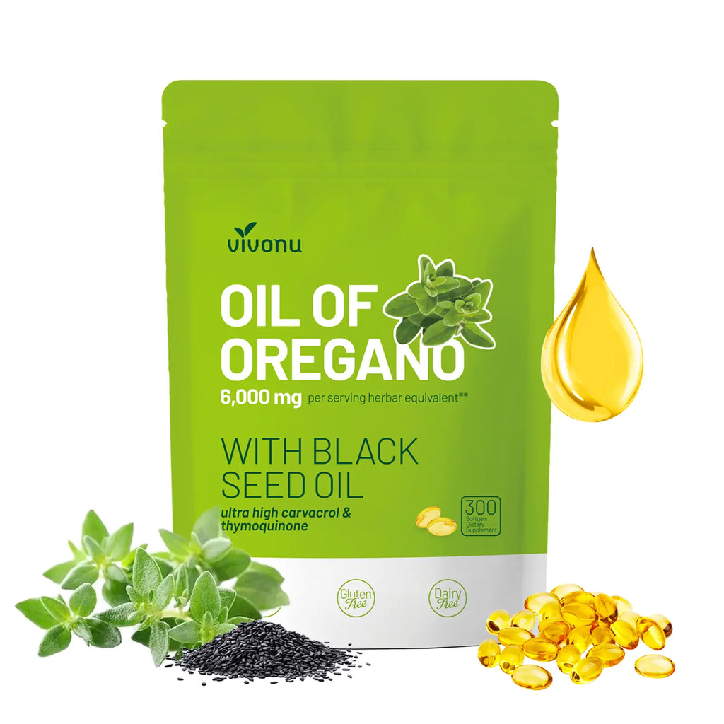 VivoNu Organic Oregano Oil Capsules with Black Seed – 6000mg per Serving, 300 Softgels – Herbal Support for Wellness, Non-GMO, Gluten-Free