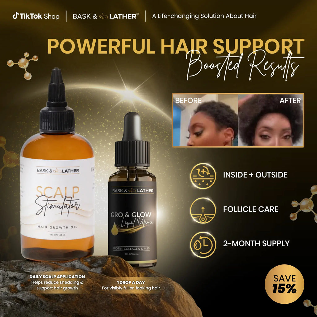 BASK AND LATHER Scalp Stimulator Hair Growth Oil - Lightweight Rosemary & Mint Blend for Thicker, Fuller Hair, Alopecia Support & Hair Regrowth