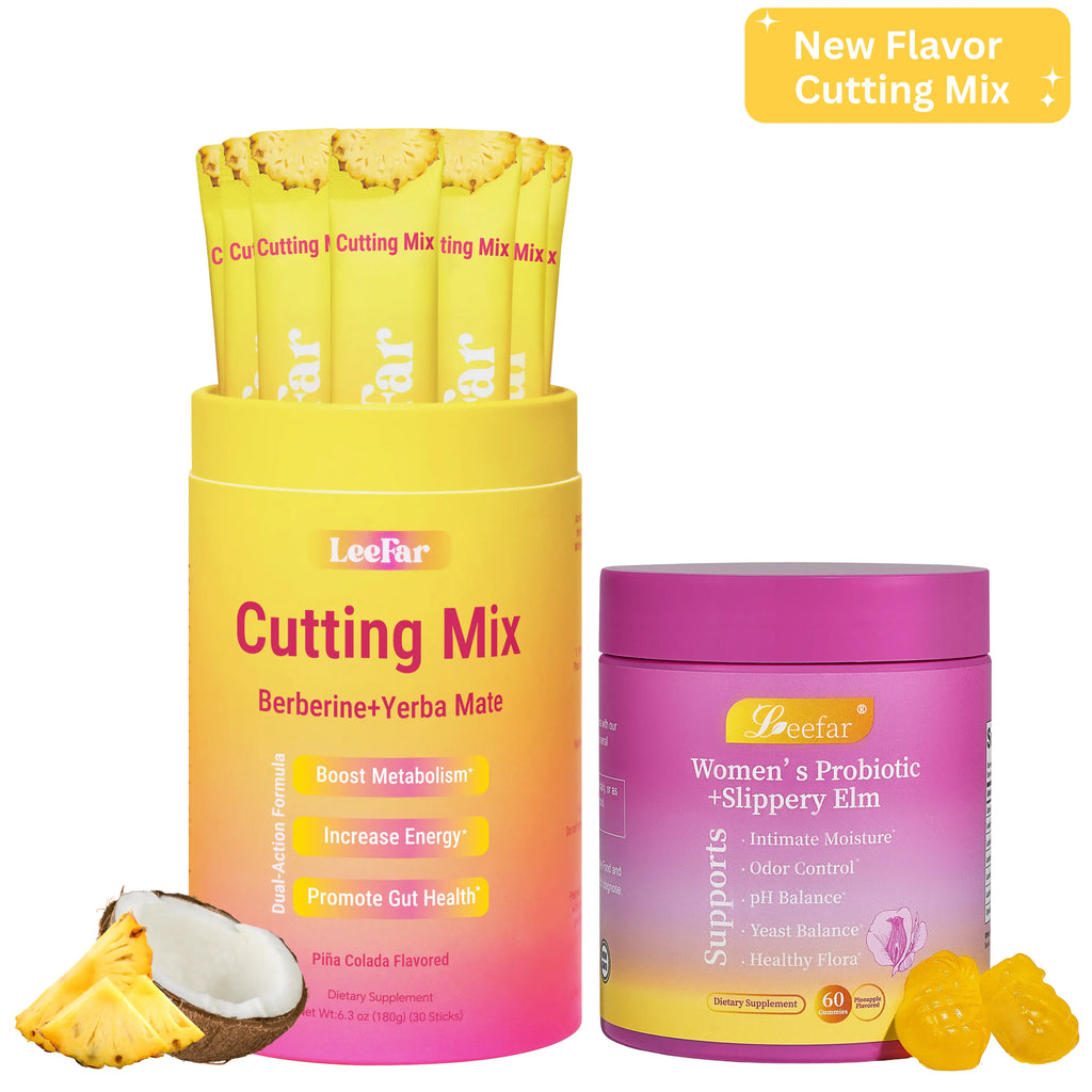 [Live Exclusive] LEEFAR Glow Up Duo — She Juicy Women’s Probiotic + Slippery Elm & Cutting Mix with Berberine + Yerba Mate Support