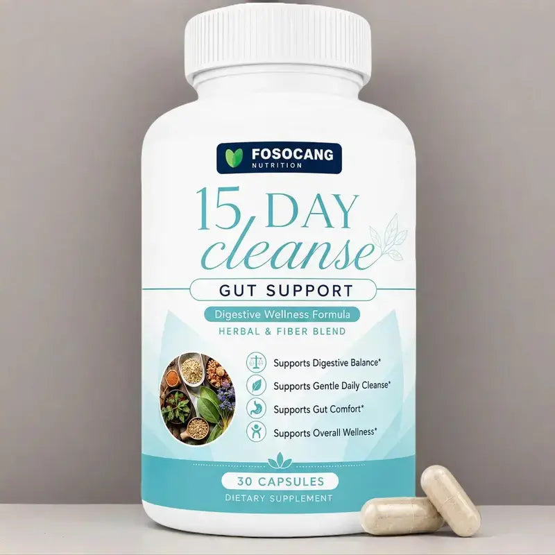 FoSoCang-15 Day Cleanse - Gut and Colon Support| Caffeine Free| Advanced Formula with Senna, Cascara Sagrada, & Psyllium Husk| Non-GMO| 30 capsules /Healthcare,Dietary,Supplement,Fitness,Vitamin,Edible