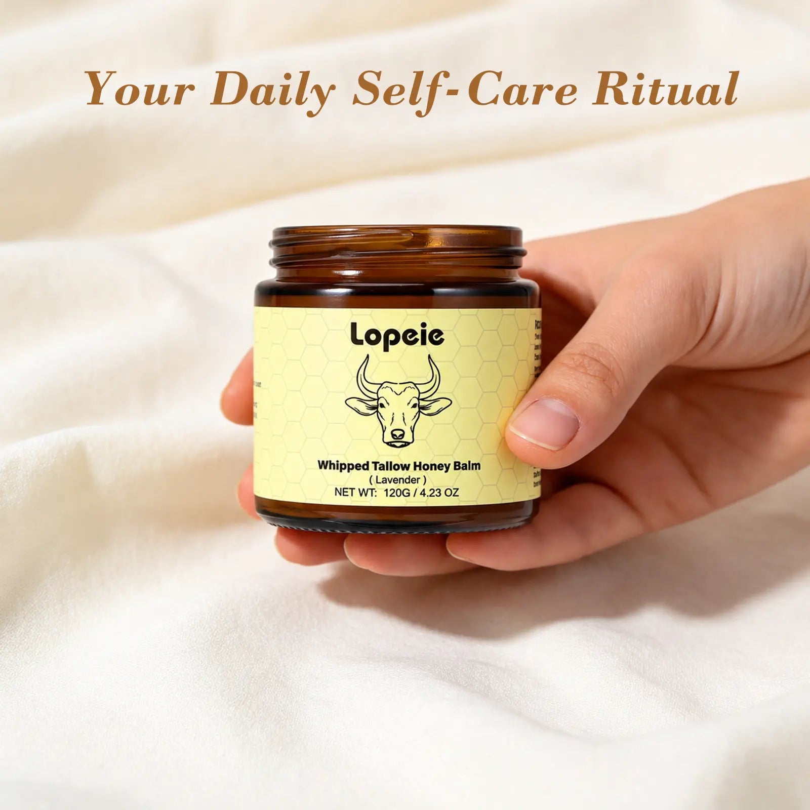 Lopeie Whipped Grass-Fed Beef Tallow Honey Balm – Lavender Scent, Deep Moisturizer for Face, Hands & Body, 4 Oz