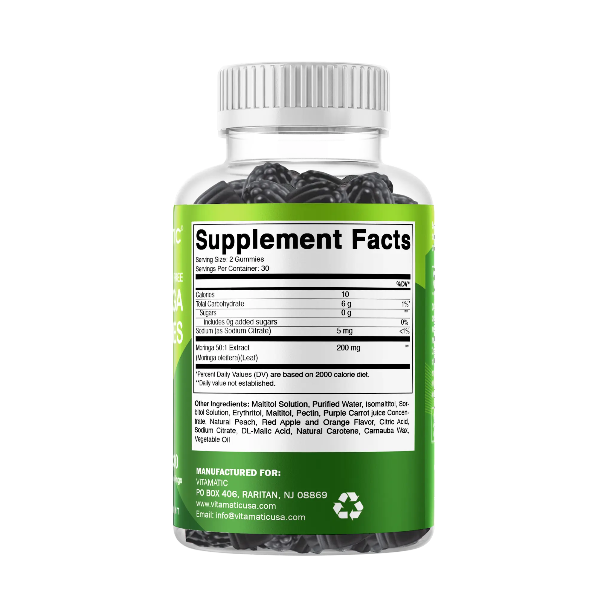Vitamatic Sugar-Free Moringa Gummies - 60 Pectin-Based Gummies - Essential Minerals Supplement - Clean Fitness - Multicolor Flavors - Non-GMO & Gluten-Free - Natural & Vegan Dietary