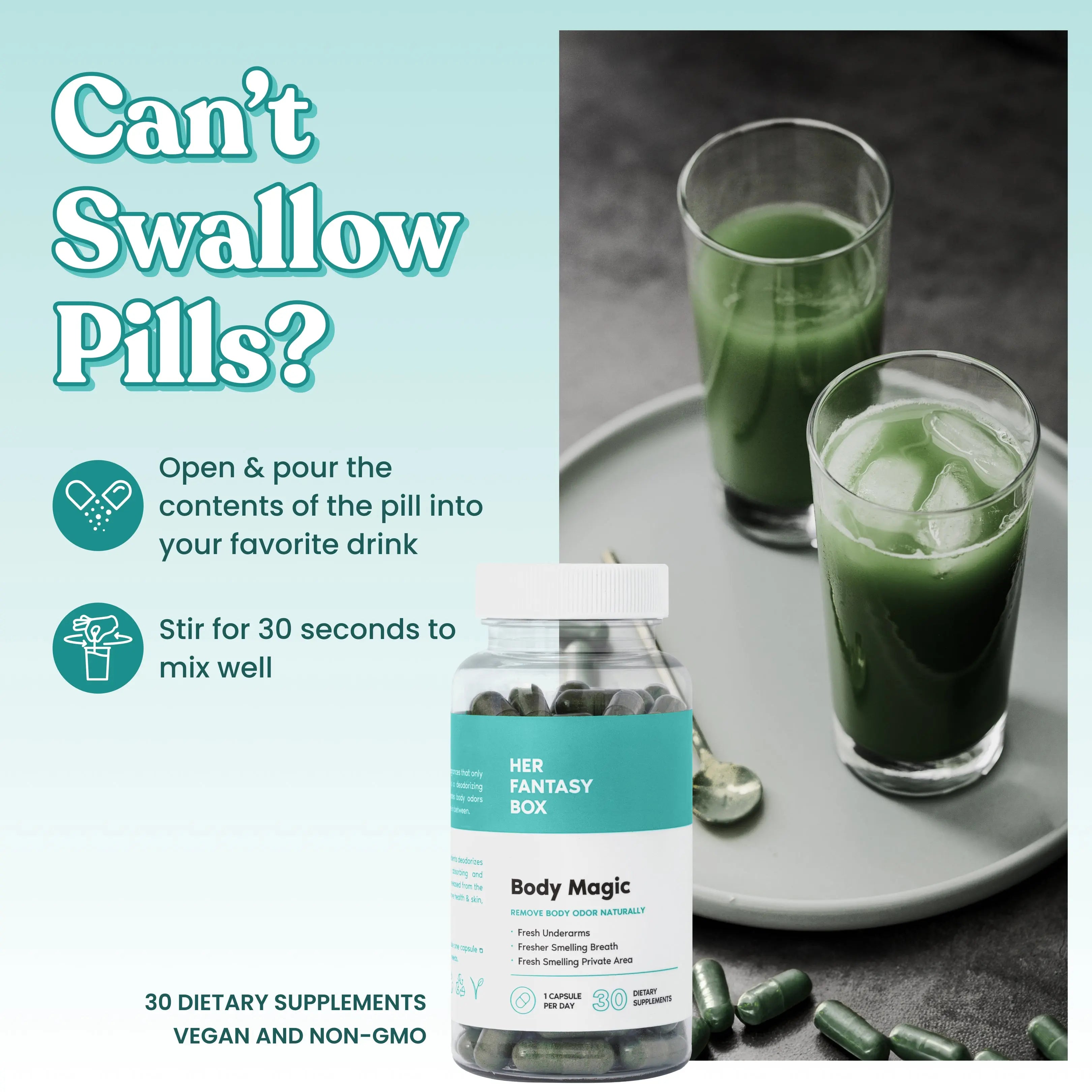 Body Magic Chlorophyll Pill - For Body Odor, Detox & Skin Body Magic Chlorophyll Pill - For Body Odor, Detox & Skin The Balance Bundle - Feminine Hygiene Self Care Products Her Fantasy Box - Boric Acid pH Balancing Vaginal Suppository (30 Count)