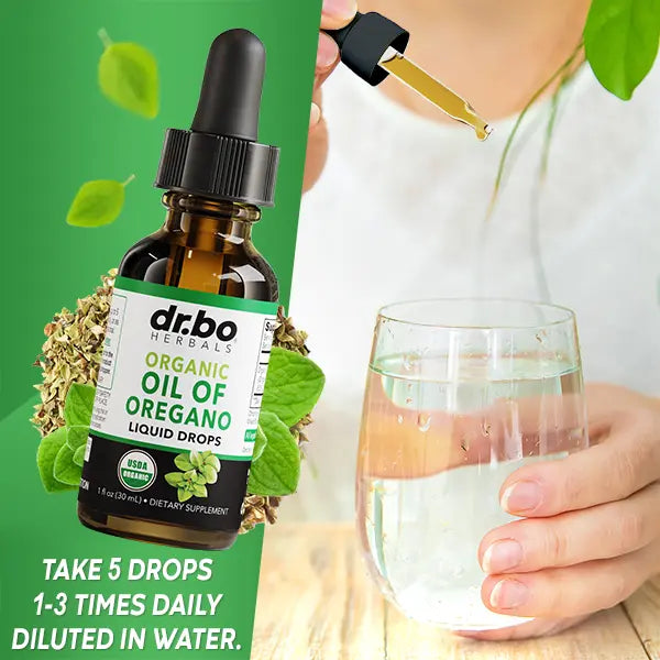 Dr. Bo Organic Oil of Oregano Liquid Drops - Immune Support, Herbal Tincture, Gut Health, Overall Health - 200 Servings & Vegan - 1 Fl Oz