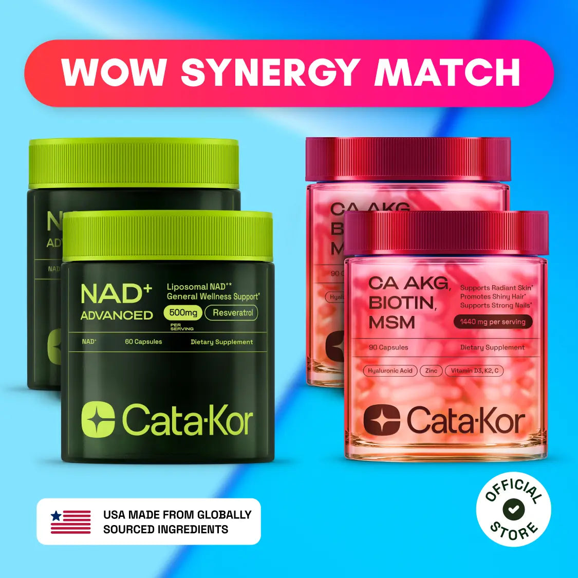 Cata-Kor NAD+ & Skin, Hair, Nails Bundle - Supplement for Beauty & Energy Antioxidant Complex Optimum