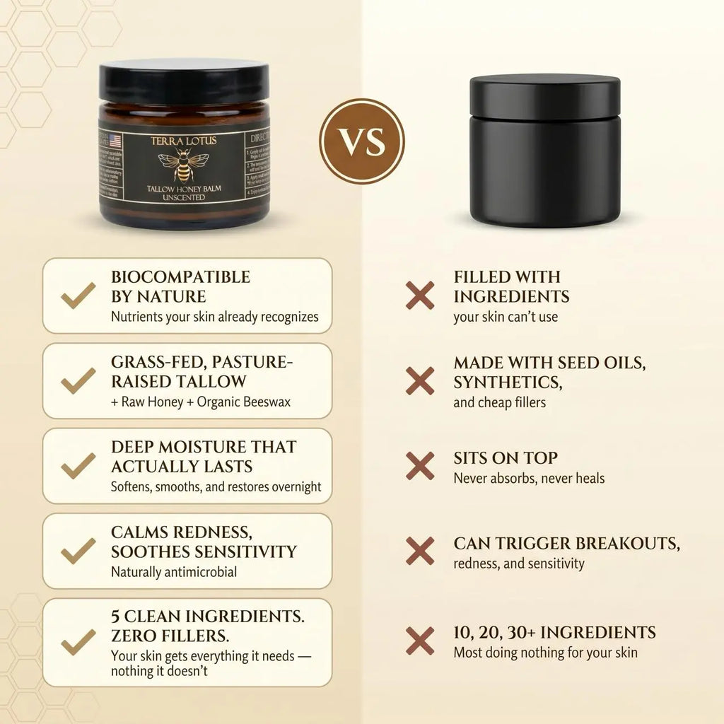 Organic Grass-Fed Beef Tallow Balm with Raw Honey - Handmade All-Natural Moisturizer for Soft, Smooth, Radiant Skin