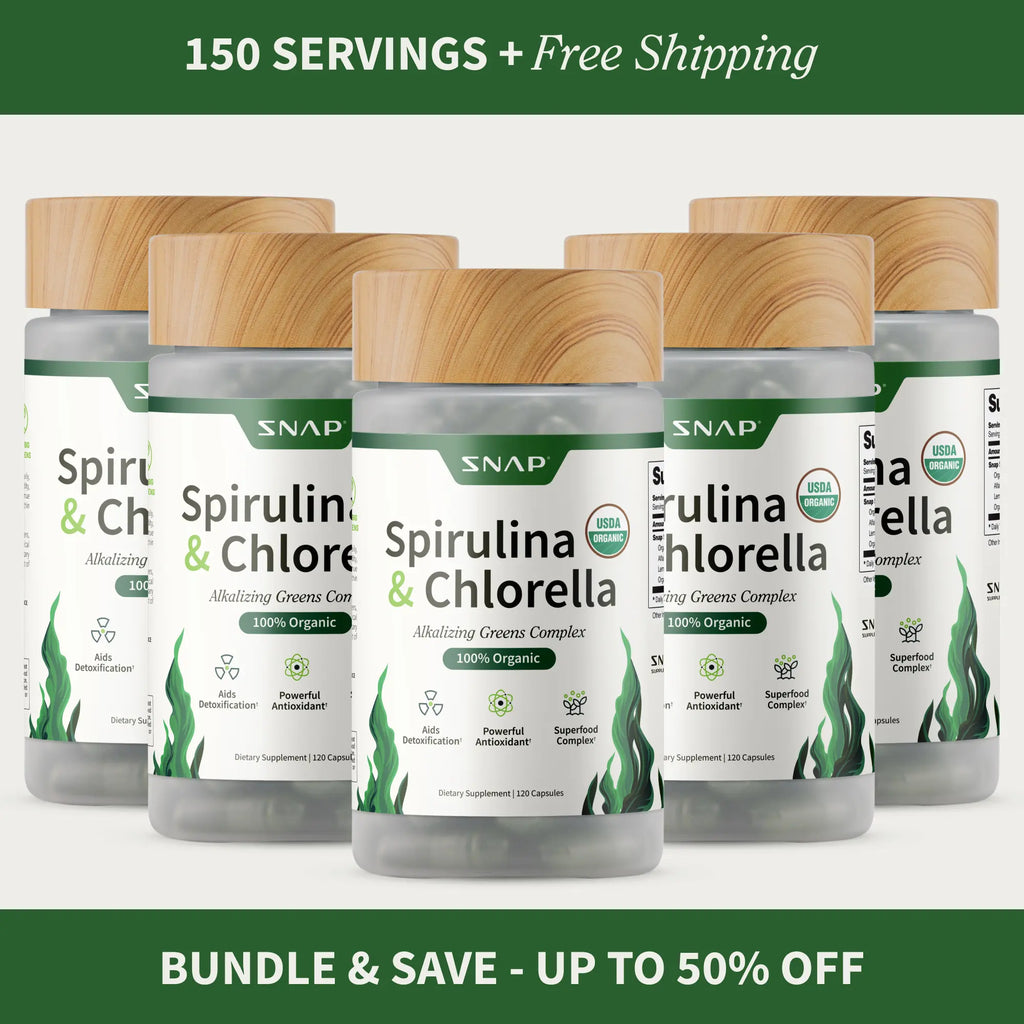Snap Supplements - Spirulina + Chlorella - 30 Servings - Natural Supplement Capsules Healthcare Edible