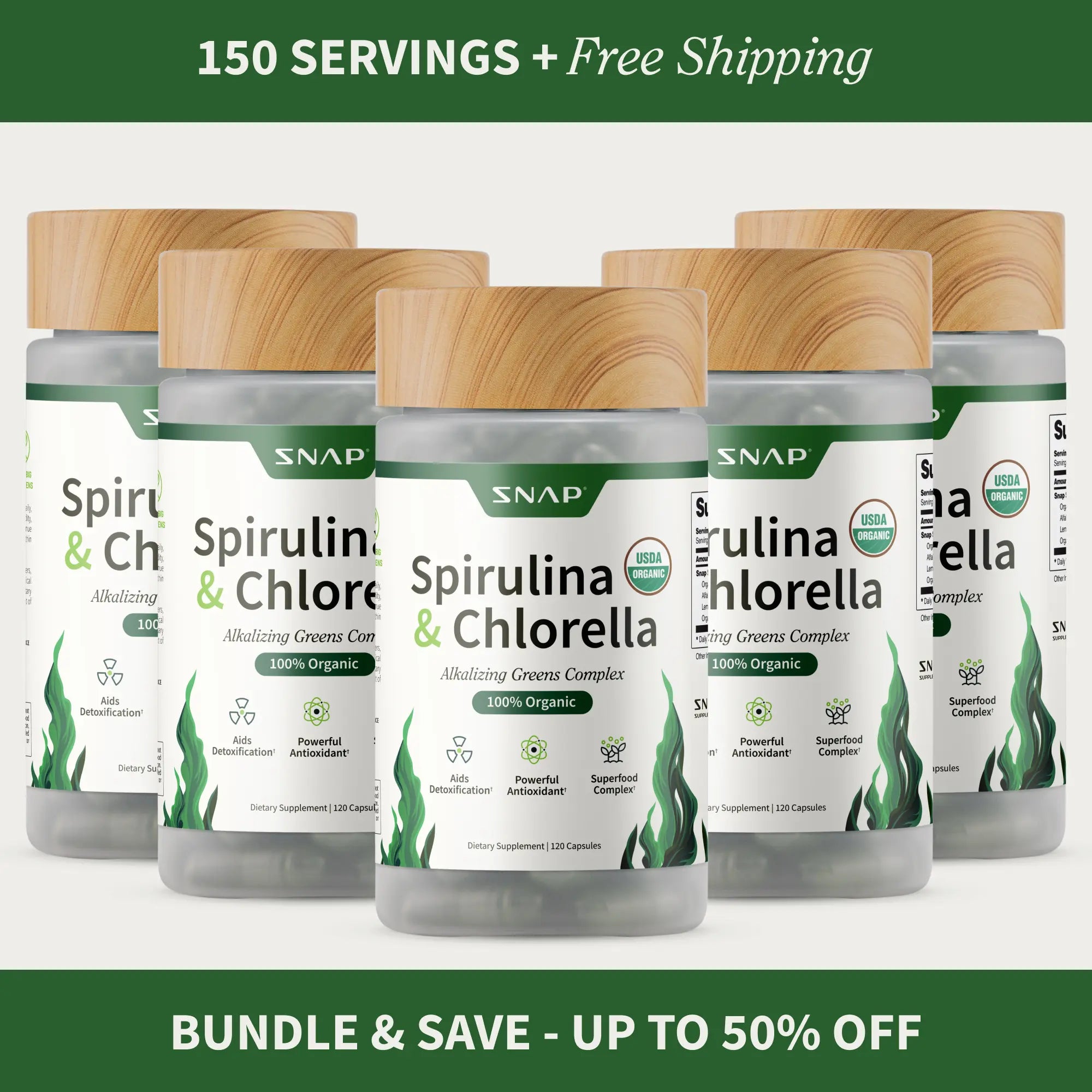 Snap Supplements - Spirulina + Chlorella - 30 Servings - Natural Supplement Capsules Healthcare Edible
