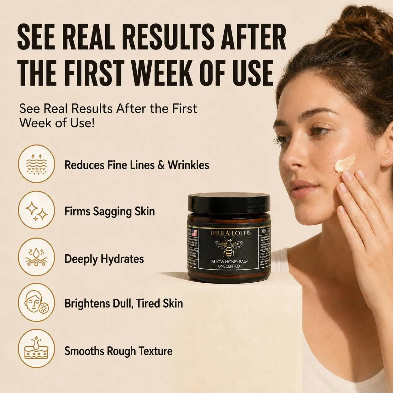 Organic Grass-Fed Beef Tallow Balm with Raw Honey - Handmade All-Natural Moisturizer for Soft, Smooth, Radiant Skin