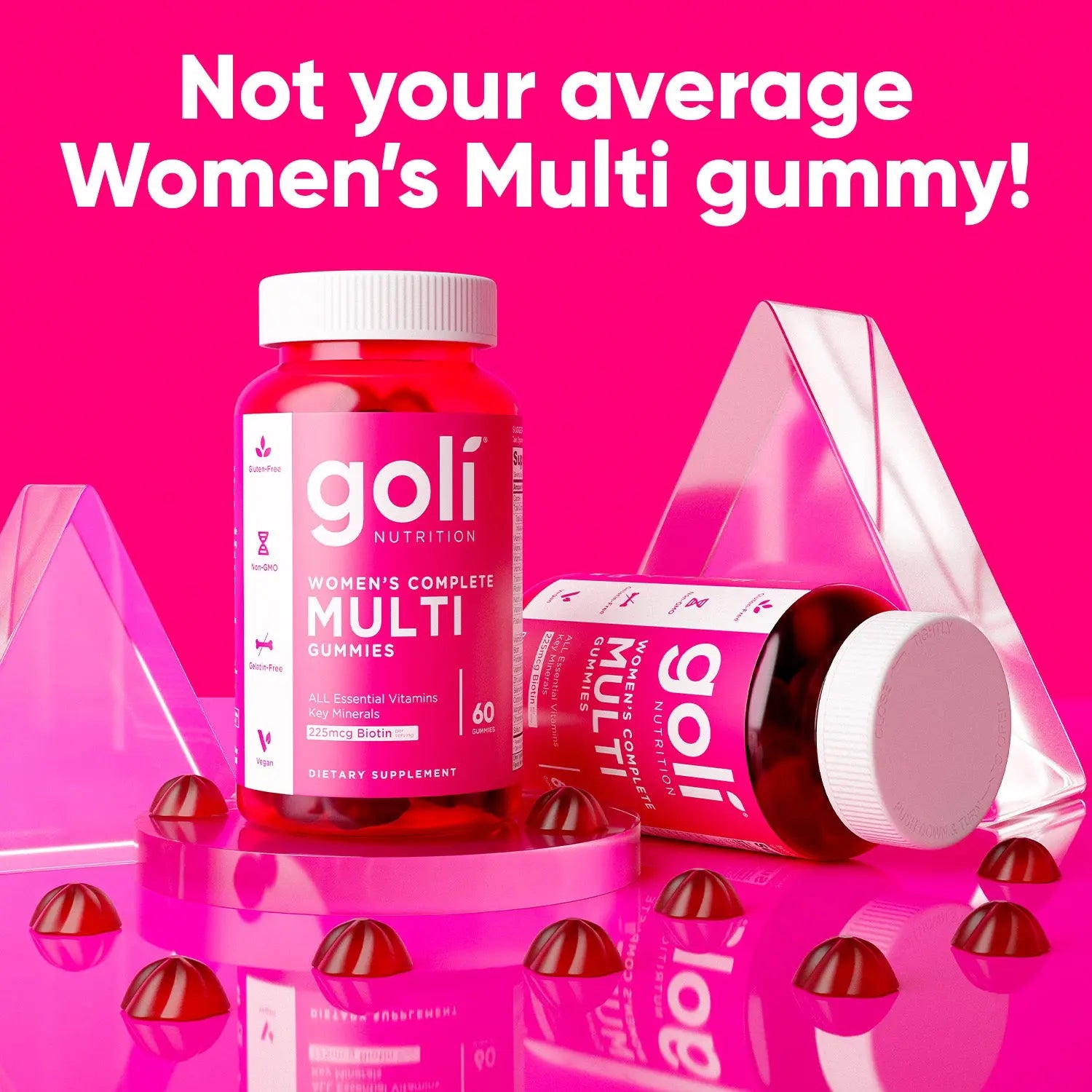 1 Bottle of Women's Complete Multi Gummies. Gluten-Free, Vegan, Non-GMO, and Gelatin-Free.