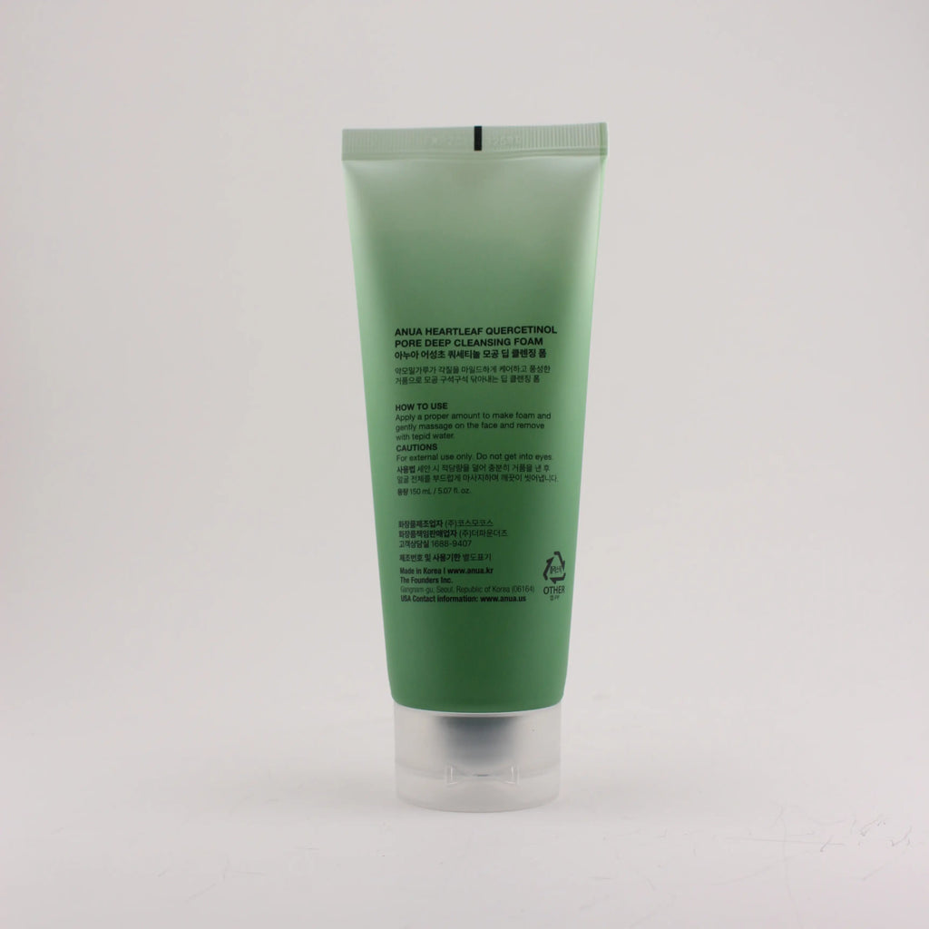 Anua Heartleaf Quercetinol Pore Deep Cleansing Foam 150ml - Fragrance-Free Gentle Facial Cleanser for Facial Cleansing, Oil Control, Soothing Radiant Skin Repair & Moisture Balance with Green Tea & Quercetin