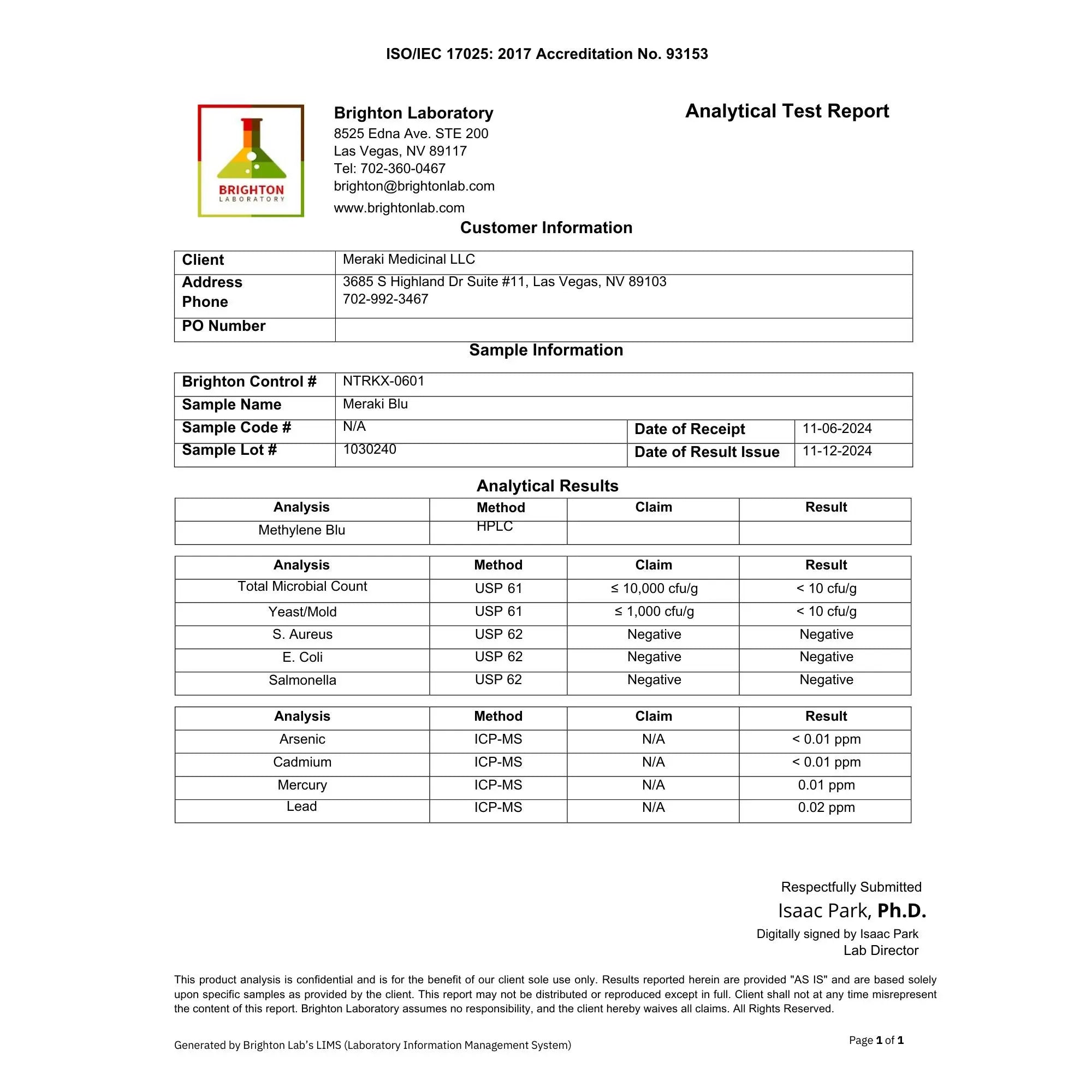 Meraki Blu USP Grade Methylene Blue 150mg