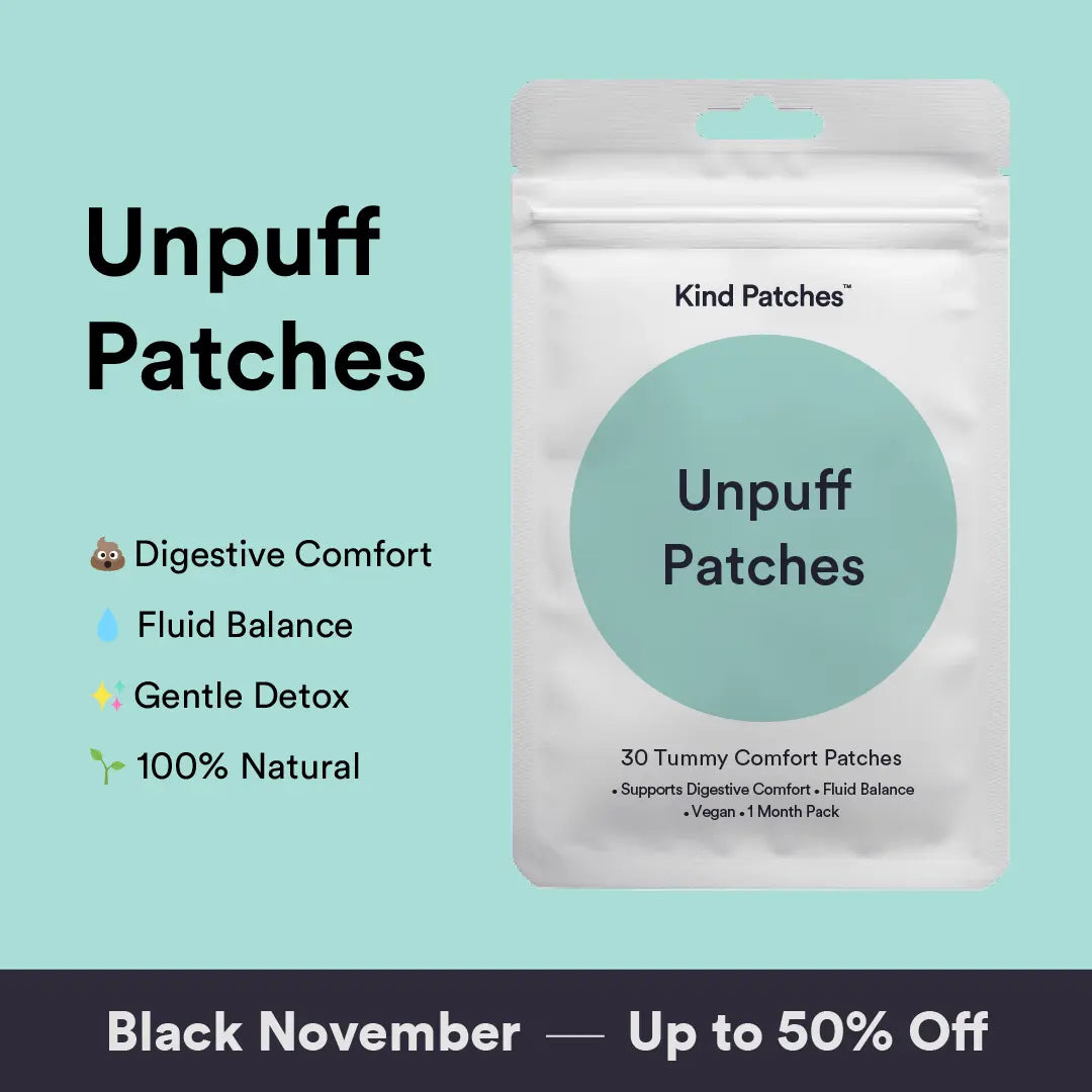 Kind Patches, Unpuff Patches, 30 Tummy Comfort Patches: Support Digestive Comfort, Fluid Balance, Vegan, 1 Month Pack