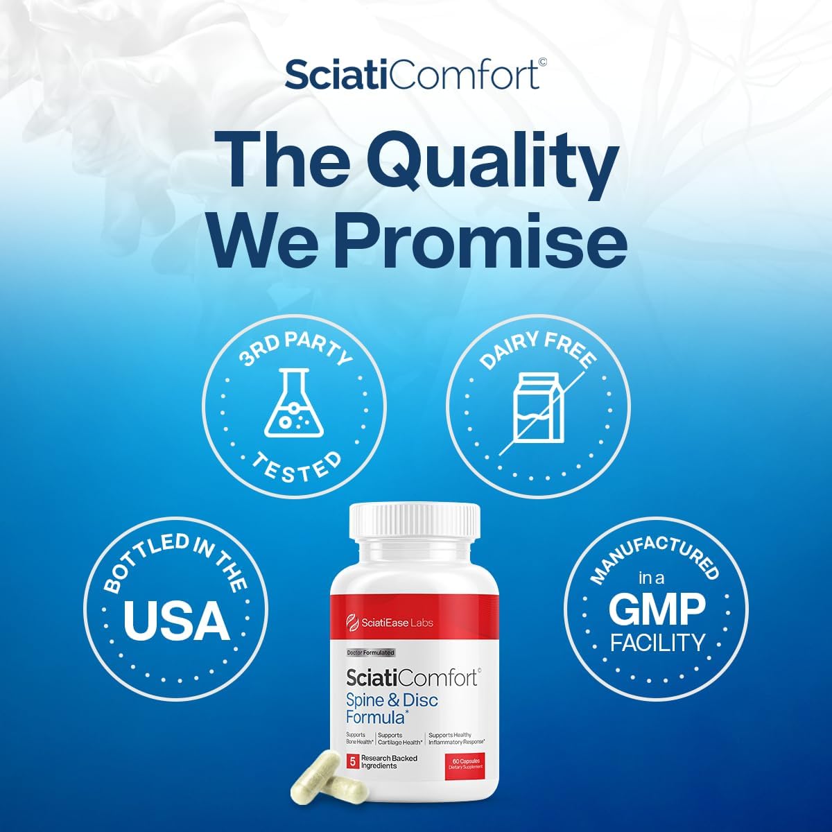 SciatiEase SciatiComfort Spine and Disc Support Supplement Sciatic Nerve Health Support Supplement - VIT D3 K2, Aquamin, Calcium, Magnesium, Type II Collagen, Pea (Palm Collagen) - 30 Day Supply