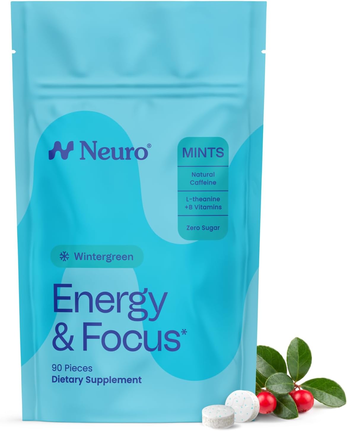 Neuro Peppermint Energy & Focus Gum/Mints (90 Pieces) - Sugar Free with Natural Caffeine, L-theanine, Vitamin B12 & Vitamin B6