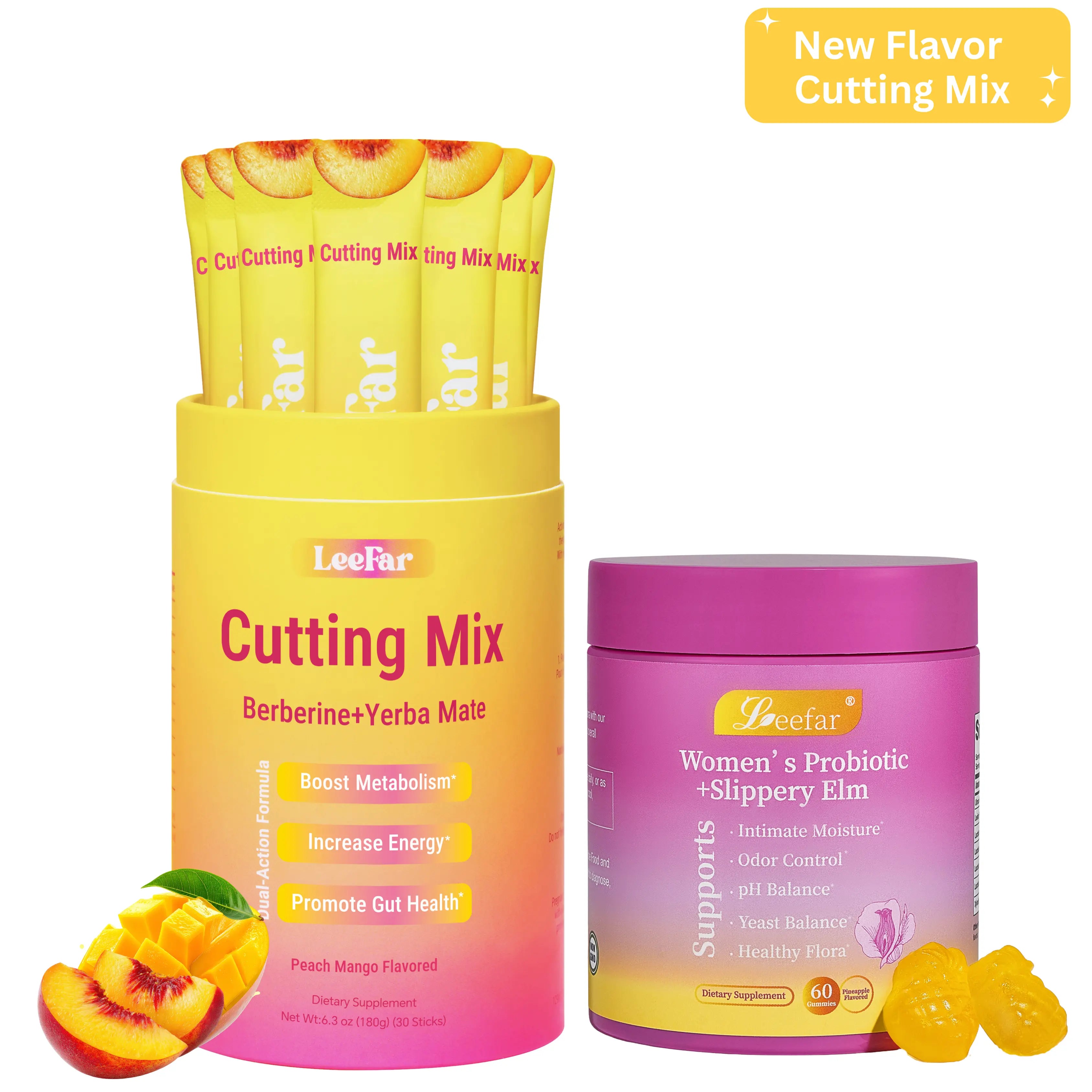 [Live Exclusive] LEEFAR Glow Up Duo — She Juicy Women’s Probiotic + Slippery Elm & Cutting Mix with Berberine + Yerba Mate Support