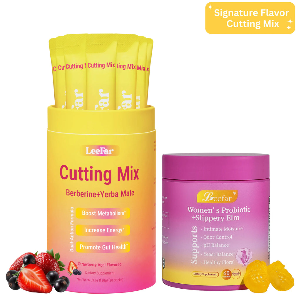 [Live Exclusive] LEEFAR Glow Up Duo — She Juicy Women’s Probiotic + Slippery Elm & Cutting Mix with Berberine + Yerba Mate Support