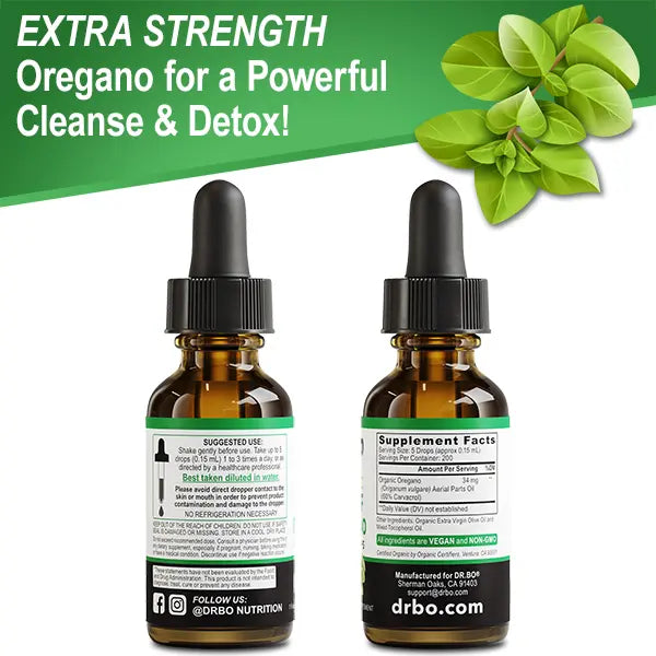 Dr. Bo Organic Oil of Oregano Liquid Drops - Immune Support, Herbal Tincture, Gut Health, Overall Health - 200 Servings & Vegan - 1 Fl Oz
