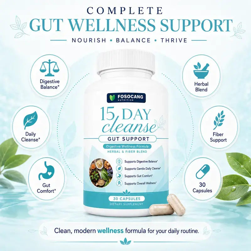 FoSoCang-15 Day Cleanse - Gut and Colon Support| Caffeine Free| Advanced Formula with Senna, Cascara Sagrada, & Psyllium Husk| Non-GMO| 30 capsules /Healthcare,Dietary,Supplement,Fitness,Vitamin,Edible