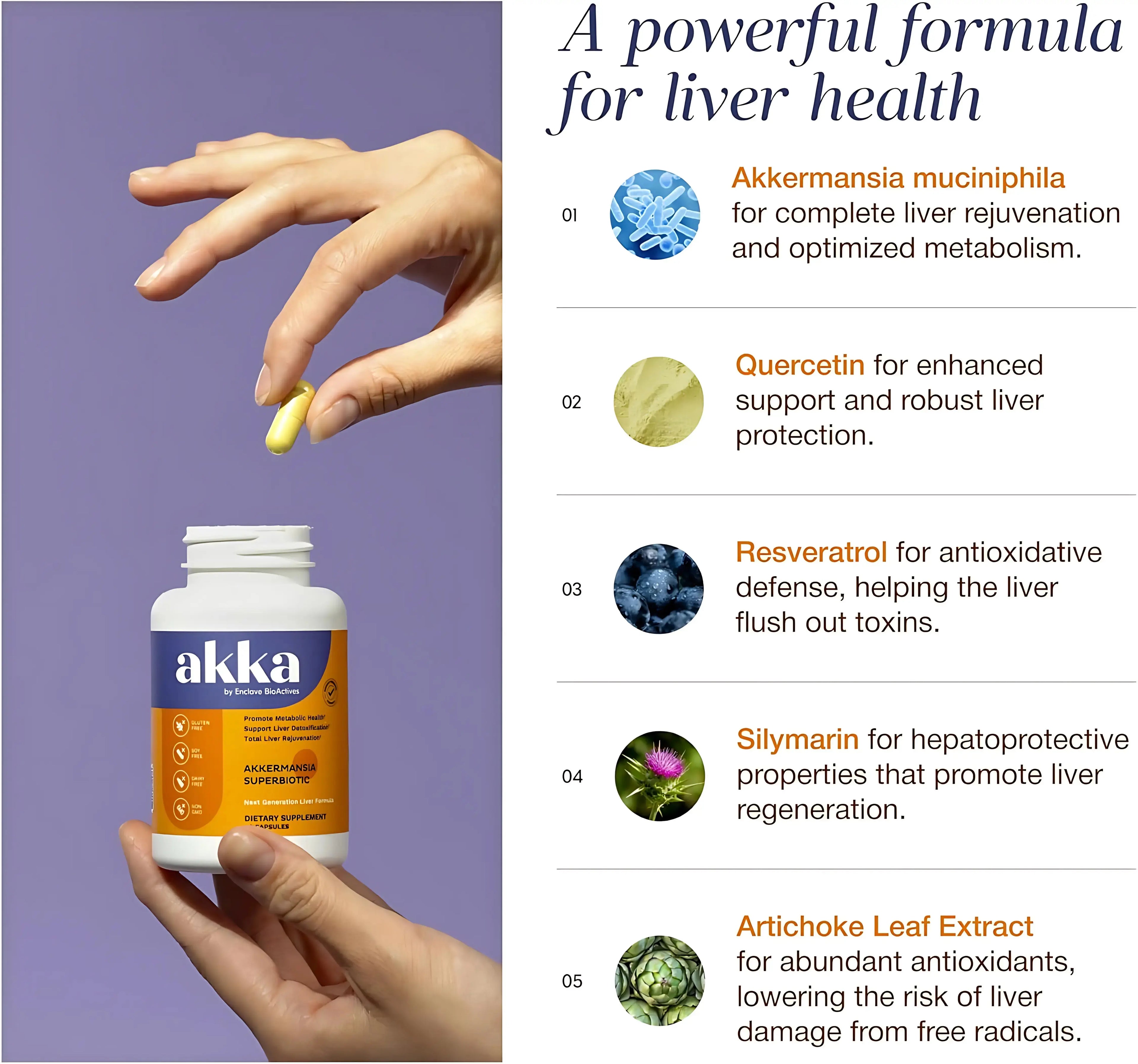 AKKA - Akkermansia Probiotic Liver Cleanse Detox & Repair - Liver Health Supplement for Energy, Digestion & Metabolism with Akkermansia Muciniphila (AKKA Superbiotics), Non-GMO, Gluten-Free, 60 Caps