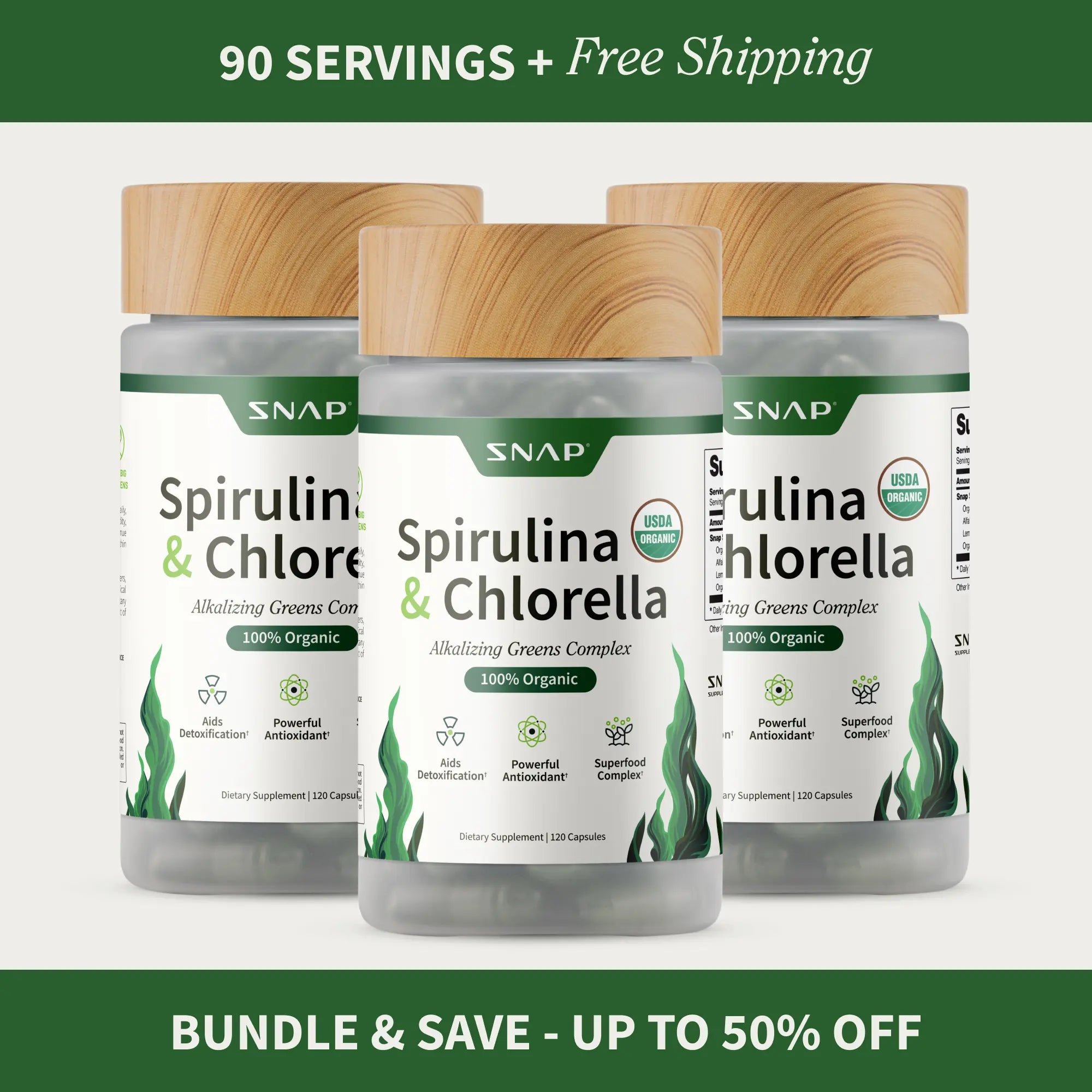 Snap Supplements - Spirulina + Chlorella - 30 Servings - Natural Supplement Capsules Healthcare Edible