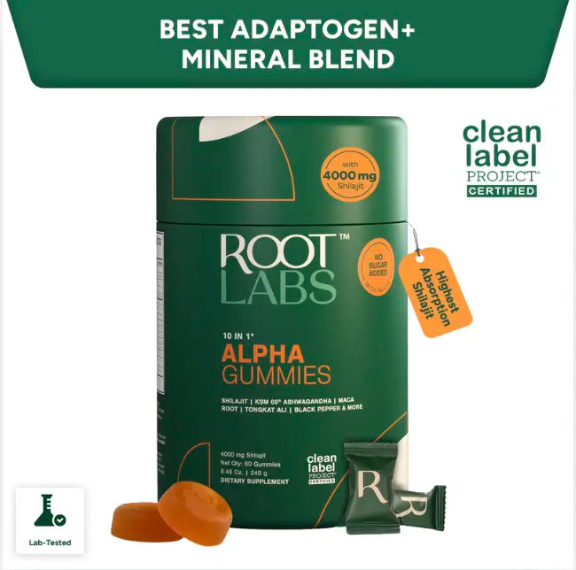 Root Labs Alpha 10-in-1 Shilajit Gummies 4000 mg | New Year New Me Edition | Start 2026 Strong | Energy, Stamina & Focus | Zero Sugar | KSM-66 Ashwagandha, Tongkat Ali, Maca | Vegan | 60 Count | Transform Your Health Goals