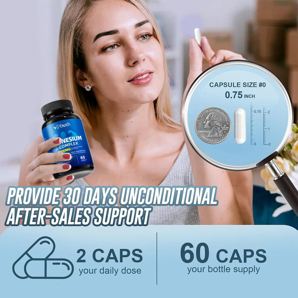 Viyouth 1000mg Magnesium Complex - 10 Elemental Magnesium Complex & Zinc for Calming Sleep & Relax - US Made - Dietary Supplement for Hair Health Digestive Detox & Cortisol Balance-3rd Party Tested Tablets Fitness, magnesium glycinate Vitamin Healthcare