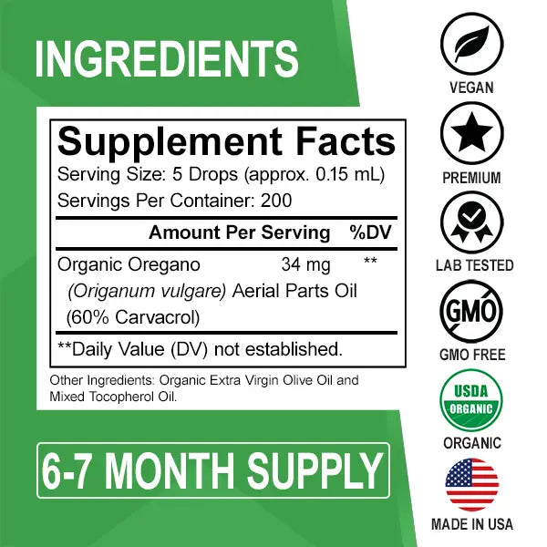 Dr. Bo Organic Oil of Oregano Liquid Drops - Immune Support, Herbal Tincture, Gut Health, Overall Health - 200 Servings & Vegan - 1 Fl Oz