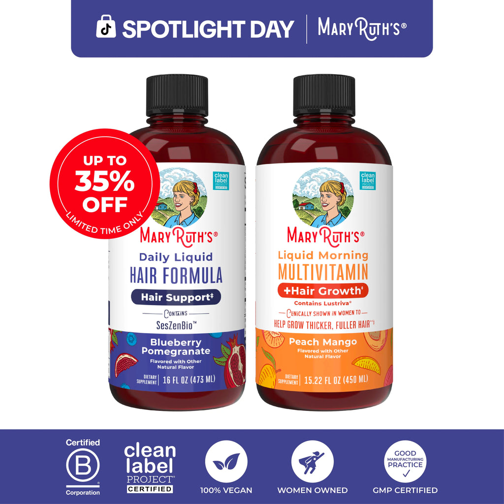 MaryRuth’s Hair Care & Wellness Bundle – Daily Liquid Hair Formula 16 oz & Liquid Morning Multivitamin + Hair Growth Peach Mango