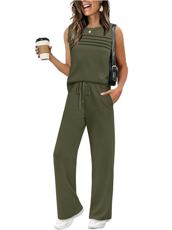 2026 Spring And Summer New Casual Suit Pleated Vest Women's Top Two-Piece Set Women's