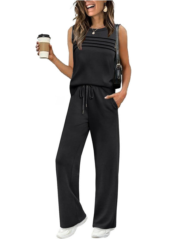 2026 Spring And Summer New Casual Suit Pleated Vest Women's Top Two-Piece Set Women's