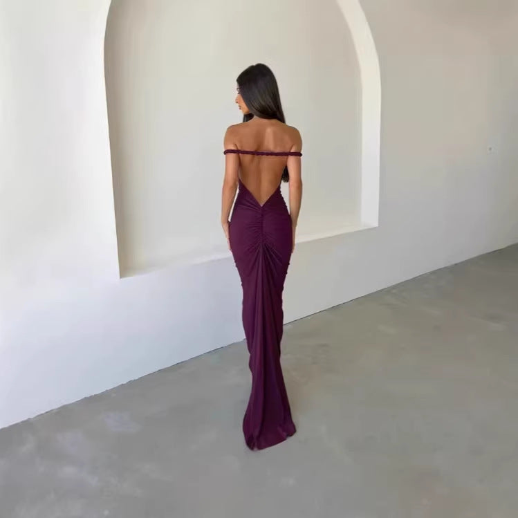 2026 spring new sexy neck halter solid color long dress loose A word dress