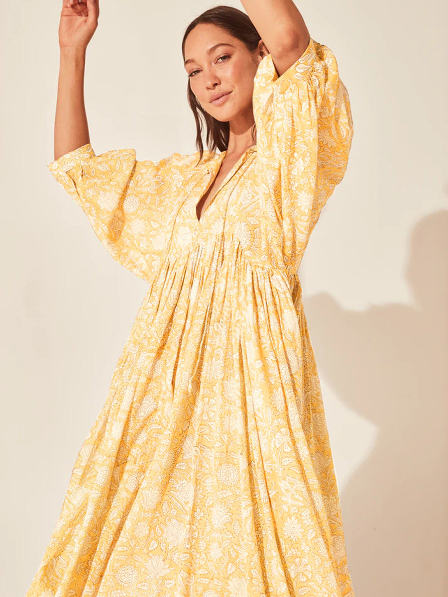 2026 Hot Sale Personality Literature European and American Style Cotton Floral Fashion Printed Women's Dress