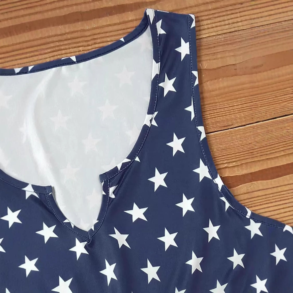 2026 European and American new American retro star-spangled flag printed sleeveless V-neck loose dress