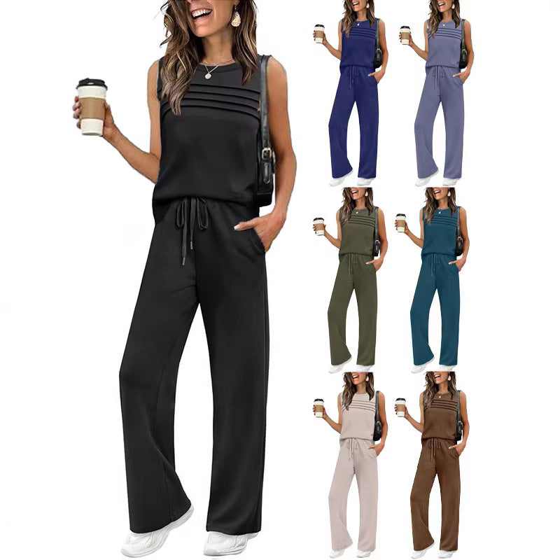 2026 Spring And Summer New Casual Suit Pleated Vest Women's Top Two-Piece Set Women's