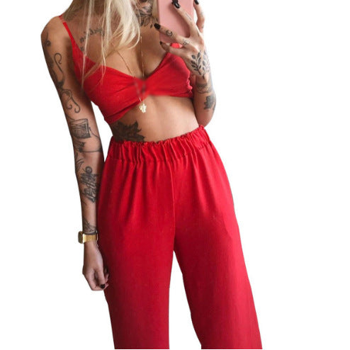 2026 Summer New European And American Women's Clothing Printed Sexy Tube Top Loose Wide-Leg Pants Two-Piece Set