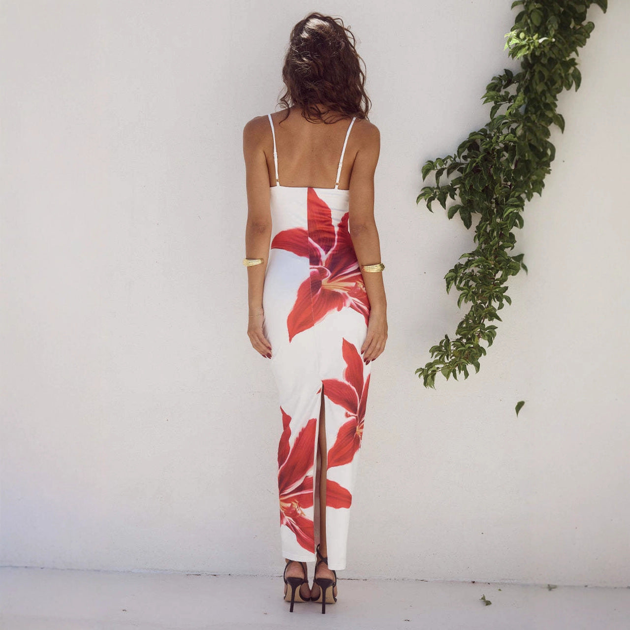 2026 Summer Women's New Sexy Suspender Flower Print Slim-Fitting Long Dress