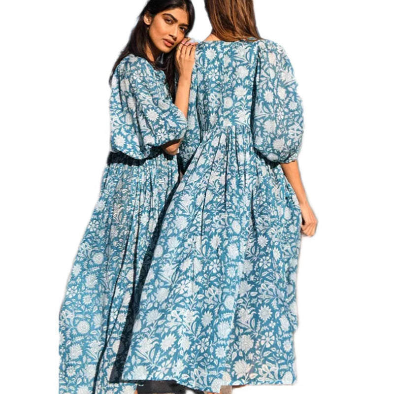 2026 Hot Sale Personality Literature European and American Style Cotton Floral Fashion Printed Women's Dress