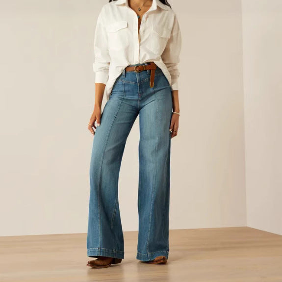 2026 Wide-Leg Jeans Women's Autumn And Winter High Waist Thin Taste Blue Drape Elastic Straight Jeans