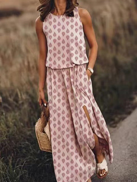 2026 Summer New European And American Women's Clothing Round Neck Sleeveless Split Hem Multi-Color Solid Color Long Dress