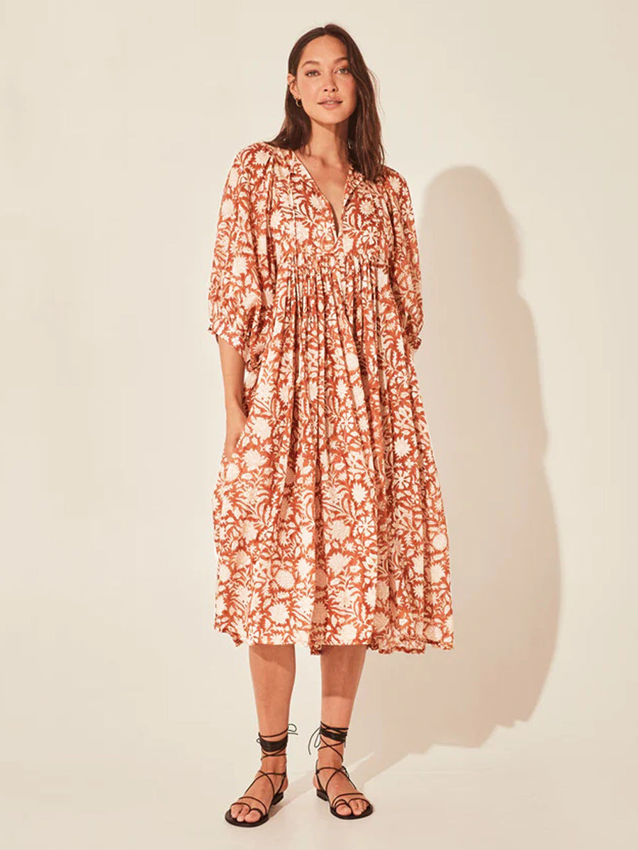 2026 Hot Sale Personality Literature European and American Style Cotton Floral Fashion Printed Women's Dress