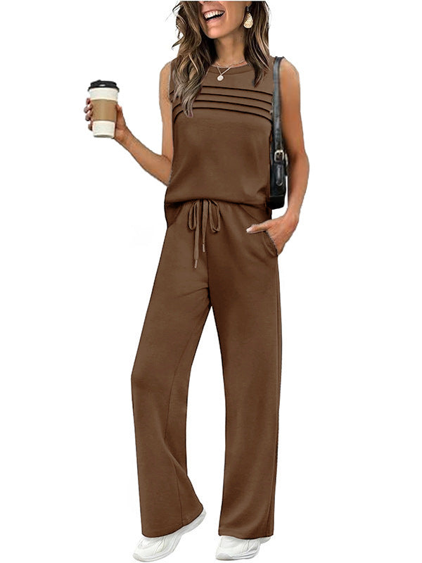 2026 Spring And Summer New Casual Suit Pleated Vest Women's Top Two-Piece Set Women's