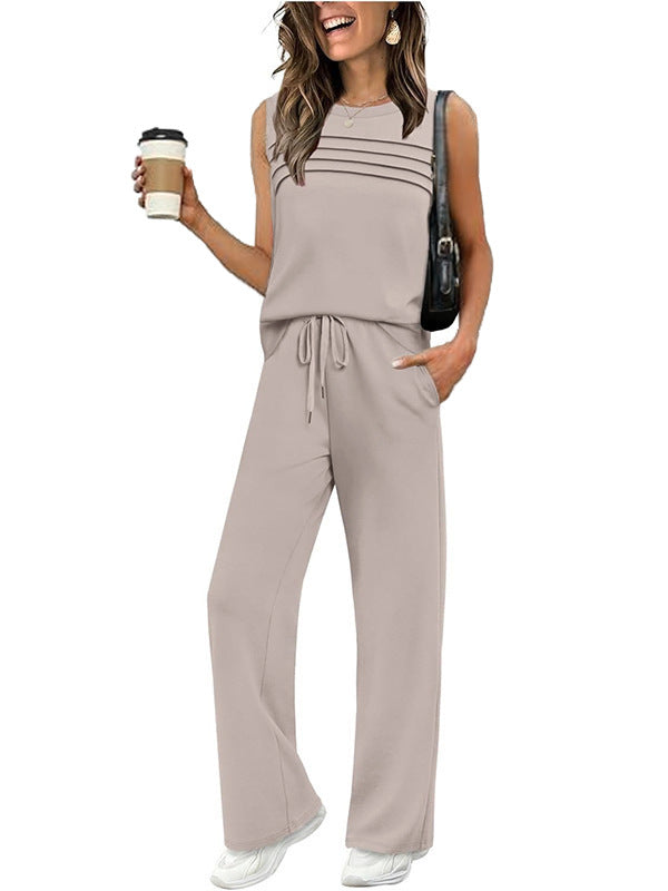 2026 Spring And Summer New Casual Suit Pleated Vest Women's Top Two-Piece Set Women's